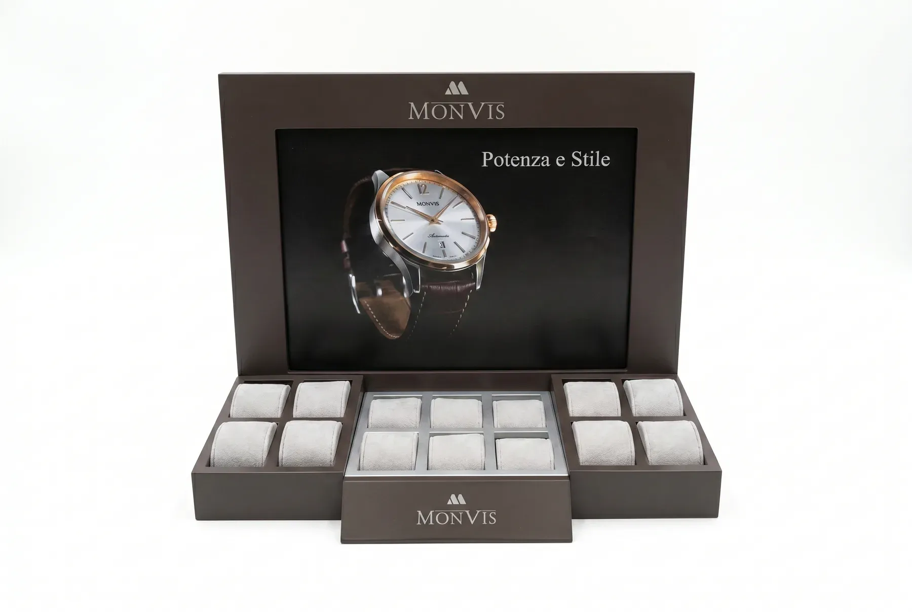 Espositore da banco per orologi Monvis realizzato da Cofipack Milano